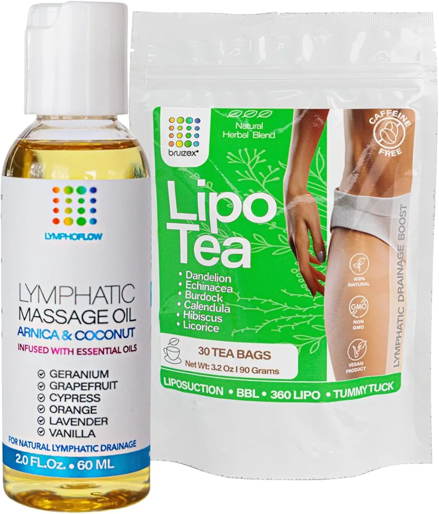 Arnica Coconut Lymphatic Drainage Massage Oil & Liposuction Tea Bundle