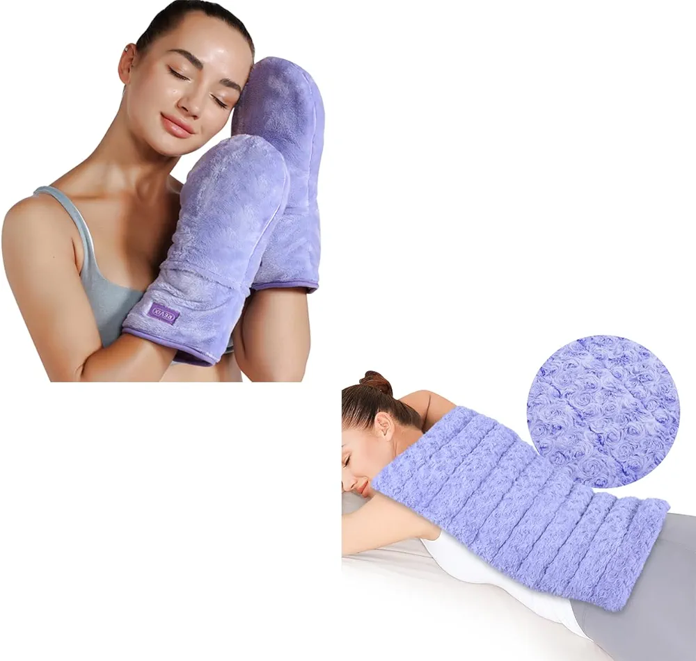 REVIX Extra Large Heating Pad Microwavable for Back Pain Relief with Moist Heat, and Microwavable Heating Mittens for Hand and Fingers to Relieve Arthritis Pain Heated Hands Mitts Warmers 1 Pair