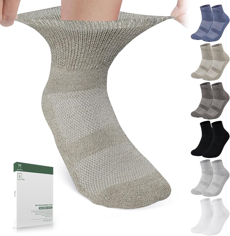 Bulinlulu Diabetic Socks for Women&Men,6 Pairs Non Binding Diabetic Ankle Socks,Wide Socks with Seamless Toe Size 6-9 9-11