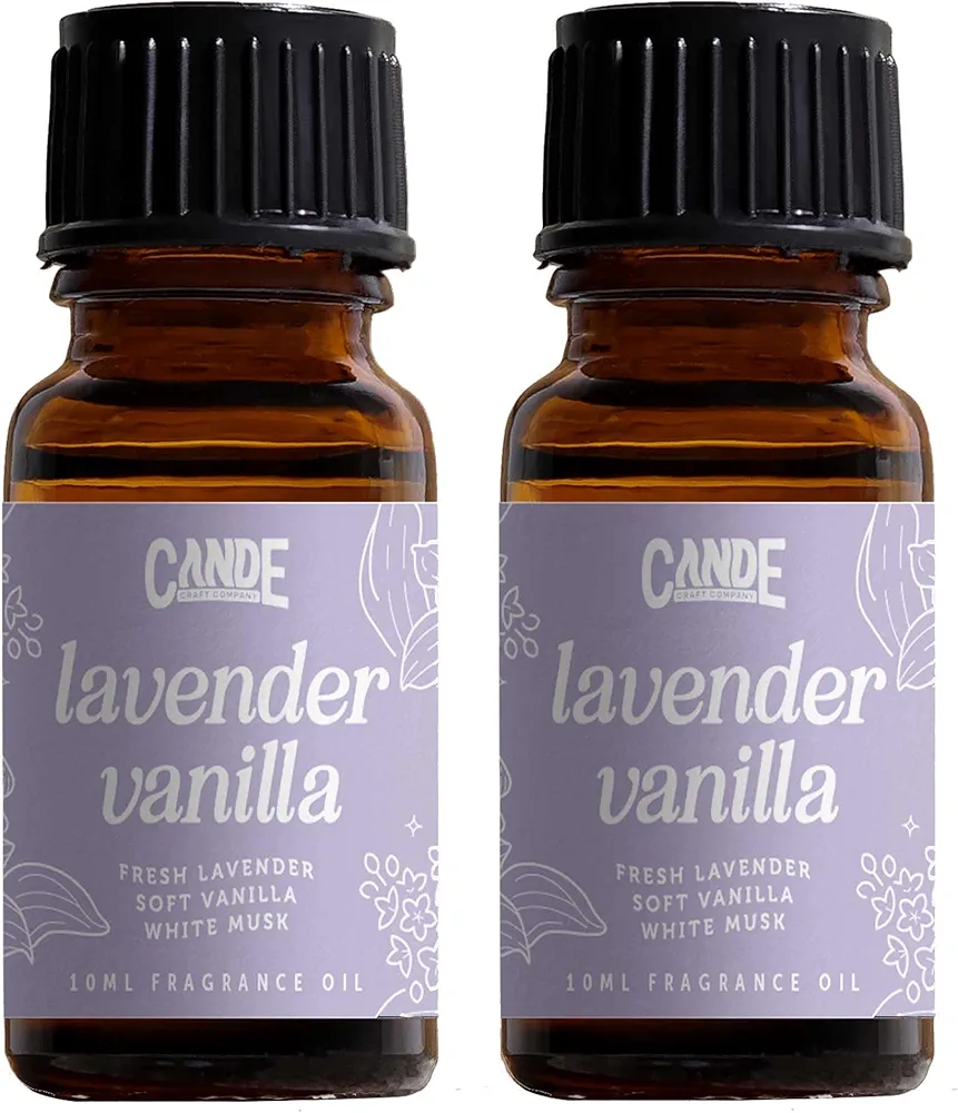 CANDE Craft Premium 2 Pack Fragrance Oil – Diffuser Oils Fragrances Scented for Home, Candle Soap Making Supplies, Aromatherapy Blends for House (10 mL) (2-Pack, Lavender Vanilla)