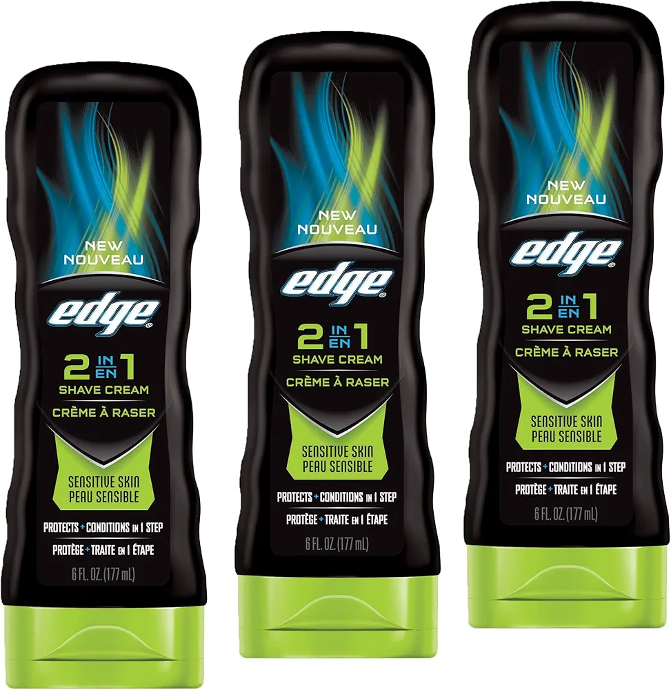 Edge 2-in-1 Sensitive Skin Shave Cream for Men, 6 Ounce , 3 Count (Pack of 1)