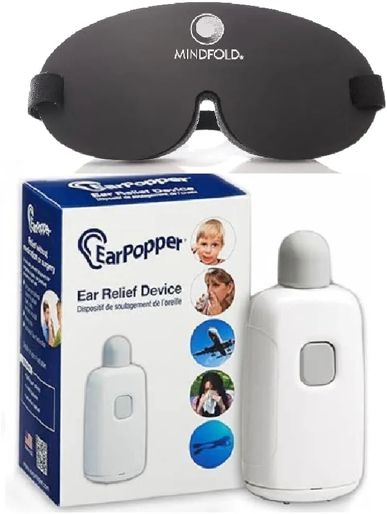 Ear Pressure Relief Device for Flying, Elevator Rides, Swimming, Scuba Diving Ear Popper with Mindfold Sleep Mask