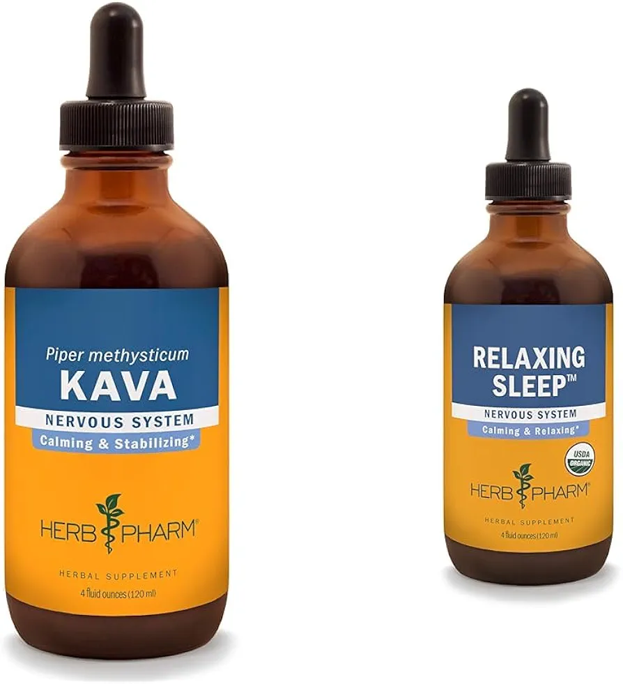 Herb Pharm Kava Root Liquid Extract to Reduce Stress and Promote Relaxation - 4 Ounce & Relaxing Sleep Herbal Formula with Valerian Liquid Extract - 4 Ounce