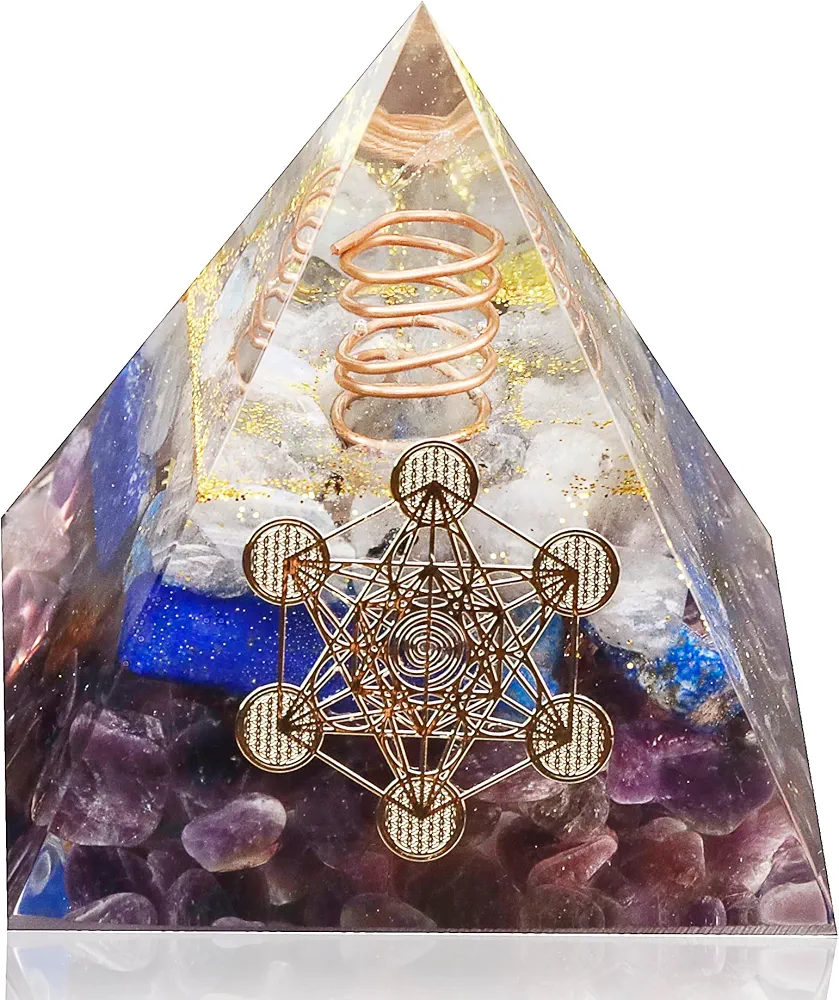 Orgone Pyramid Moon Stone Lapis Lazuli with Amethyst for Positive Energy, Orgonite Healing Pyramid for Reduce Stress Chakra Reiki Attracts Lucky and Success (Moon Stone-Lapis&Amethyst)