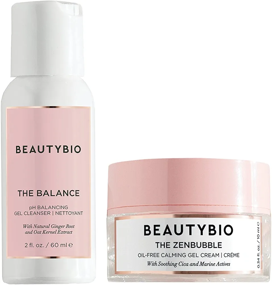 BeautyBio Cleanse & Zen Mini Set: The Balance pH Balancing Gel Cleanser + The Zen Bubble Oil-Free Calming Gel Cream, 1 ct.