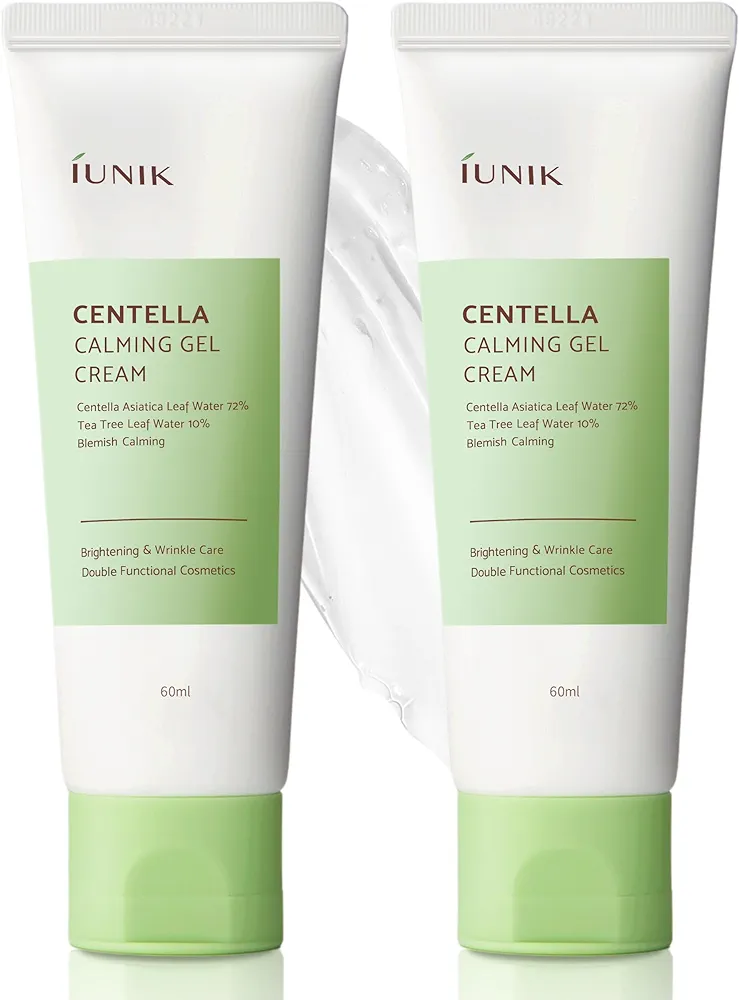 IUNIK Centella 70% Calming Gel Cream Vegan Non-Sticky Moisturizing Blemish Care w/Centella Asiatica Tea Tree 10% Soothes Acne Rosacea Oily & Sensitive Skin Korean Skincare BOGO 1+1