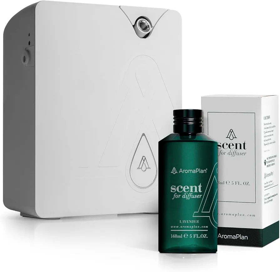 AromaPlan Bundle: White 2024 Upgraded Bluetooth Smart Scent Air Machine + Hotel Scents Lavender (5 Fl Oz) - USA Made, Aroma & Longer Lasting