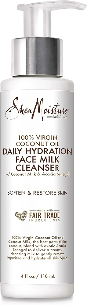 SheaMoisture Face Wash for Women & Men - Hydrating Facial Cleanser with 100% Virgin Coconut Oil, Acacia Senegal, Coconut Milk, Daily Face Cleanser for Soft and Restored Skin, 4 Fl O