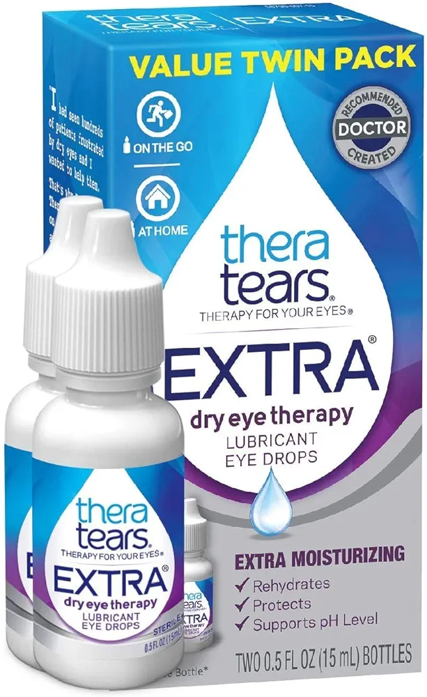 TheraTears Extra Dry Eye Therapy Lubricating Eye Drops for Dry Eyes, 0.5 fl oz Bottle, 2 Count(Pack of 1)