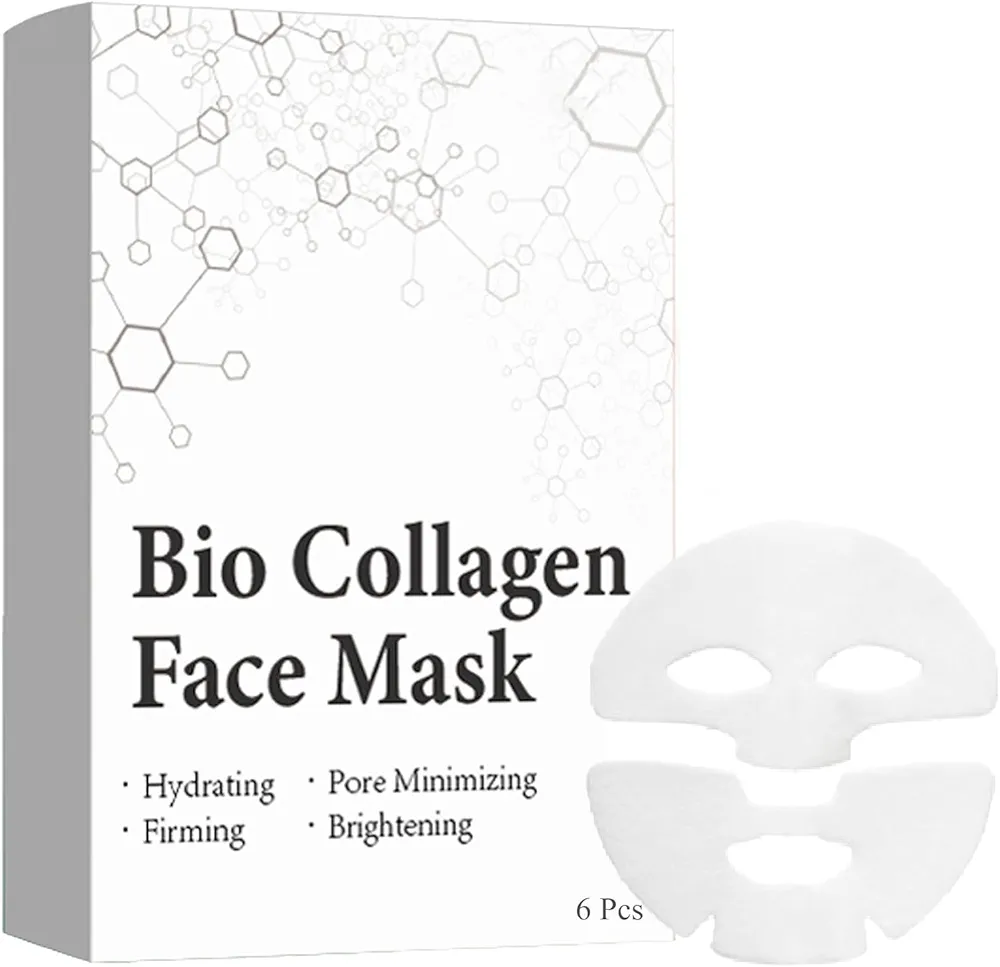 6Pcs Bio Collagen Face Mask Overnight, Skinqueen Bio-Collagen Deep Face Mask - Pure Collagen Films, Deep Collagen Film Hydrating Anti-Wrinkle Lifting Mask Reducing Fine Lines (6pcs)