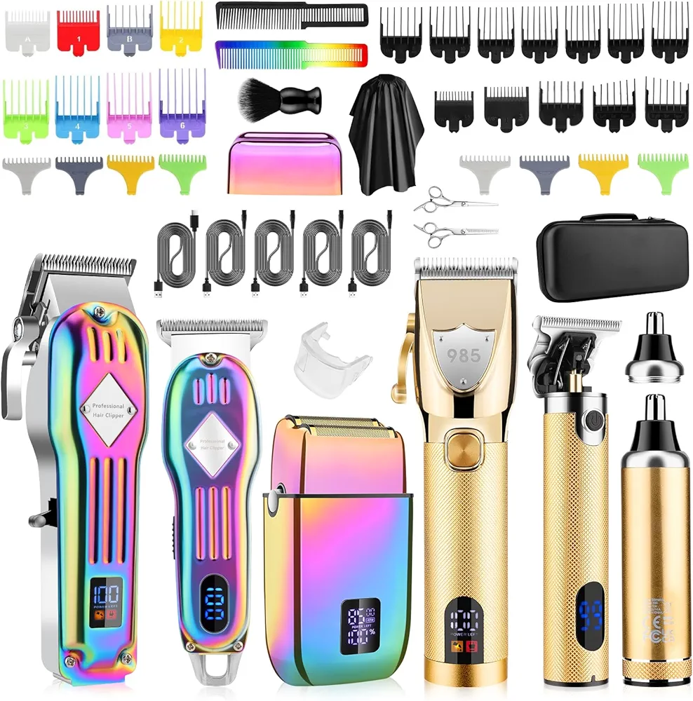 Baeber Clippers Set for Men,Cordless Hair Clippers Beard Trimmers and Nose Hair Trimmer Kit,Gold