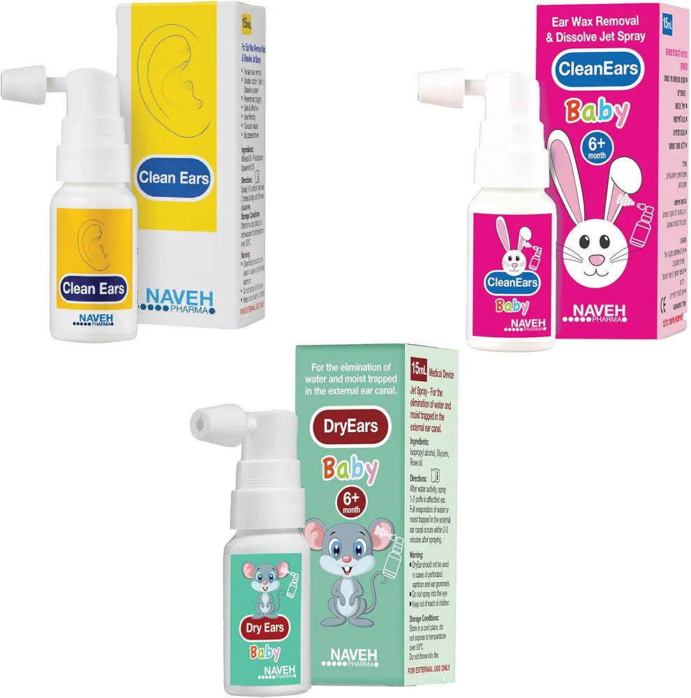 NAVEH PHARMA CleanEars 0.5 Fl Oz+ NAVEH PHARMA Dry-Ears Baby 0.5 FL OZ + NAVEH PHARMA Otic Guard Baby 0.5 Fl Oz