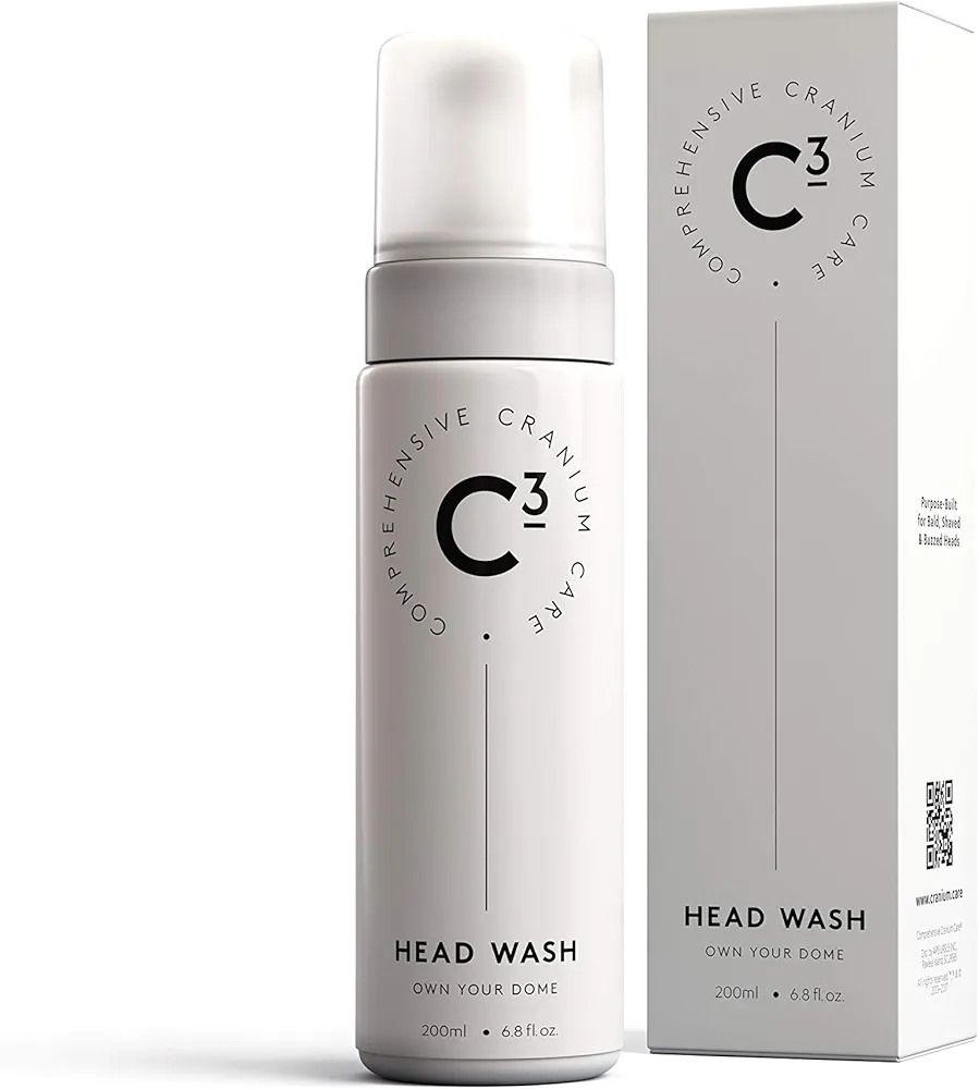 C3 Head Wash: Hydrating and Balancing, Fragrance-Free, Daily Foam Cleanser for Bald, Shaved, and Buzzed Heads. Gentle, Sulfate-free, Paraben-free, Irritation-Free Face and Scalp Care for Men and Women