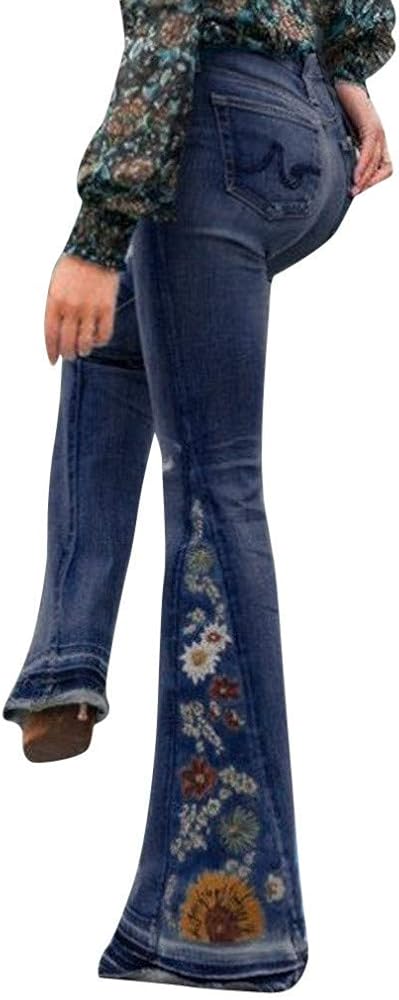 Womens High Waisted Bell Bottom Jeans 70'S Retro Jeans Flared Denim Pants Embroidered Stretch Wide Leg Bootcut Jeans