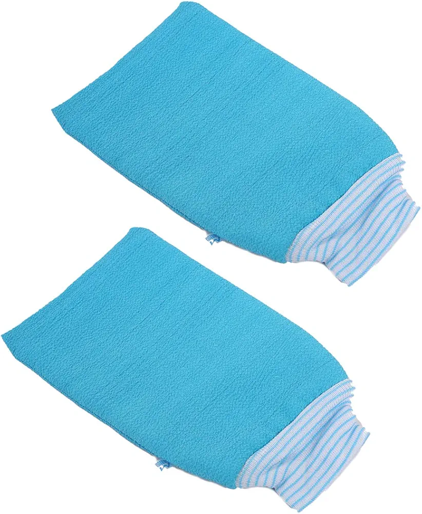 2 PACK Exfoliating Body Scrub Bath Towel Mitt | Large Shower Gloves Mitten | Remove Dead Skin | Double Sided Available | Men Women | Blue