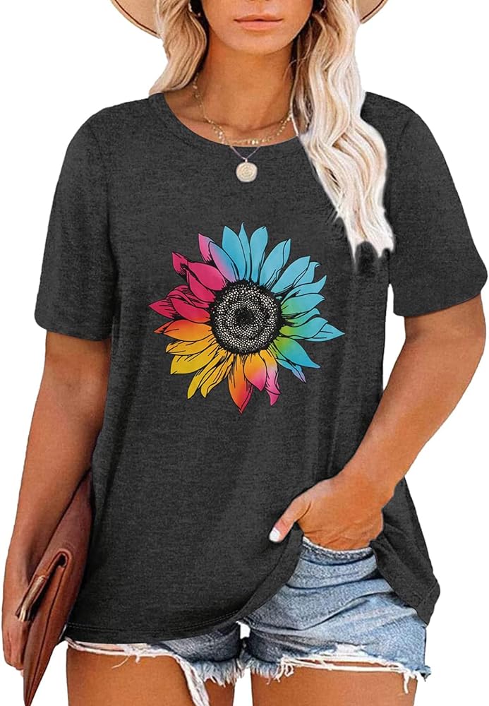 HDLTE Women Plus Size T Shirts Short Sleeve Casual Graphic Tee Tops