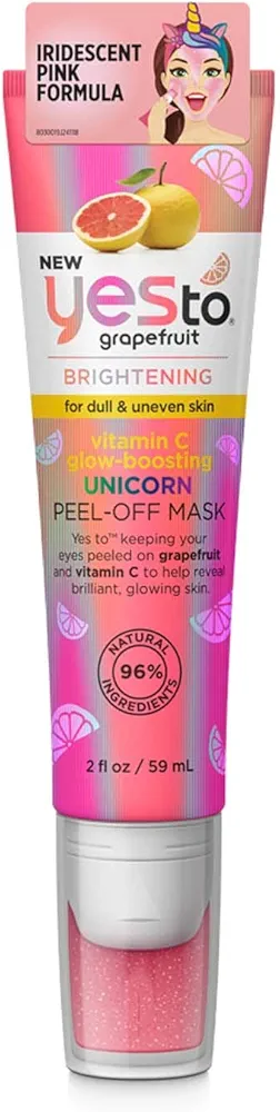 Yes To Grapefruit Brightening Vitamin C Glow-Boosting Unicorn Peel-Off Mask I Dull & Uneven Skin I Brighten & Smooth Skin I Vegan I 95% Natural Ingredients, 2 Fl Oz (Pack of 1)