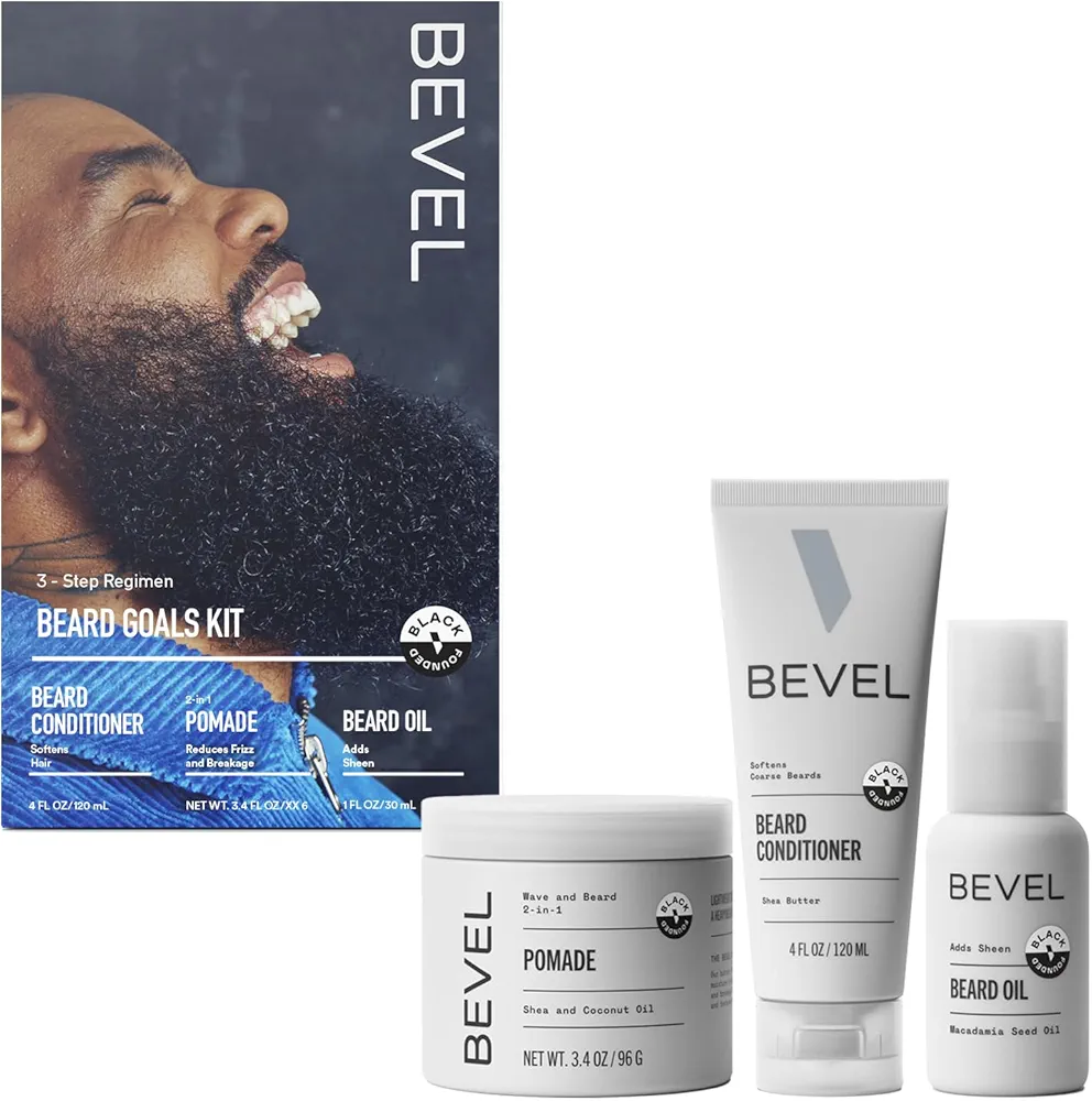 Bevel Mens Beard Grooming Kit - Includes Beard Conditioner, Beard Balm and Beard Oil to Soften, Hydrate and Strengthen Beard and Reduce Skin Irritation and Redness (Packaging May Vary)