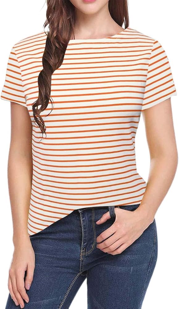 LilyCoco Women's Short Sleeve Striped Shirt Tops Crewneck T-Shirt Basic Tees