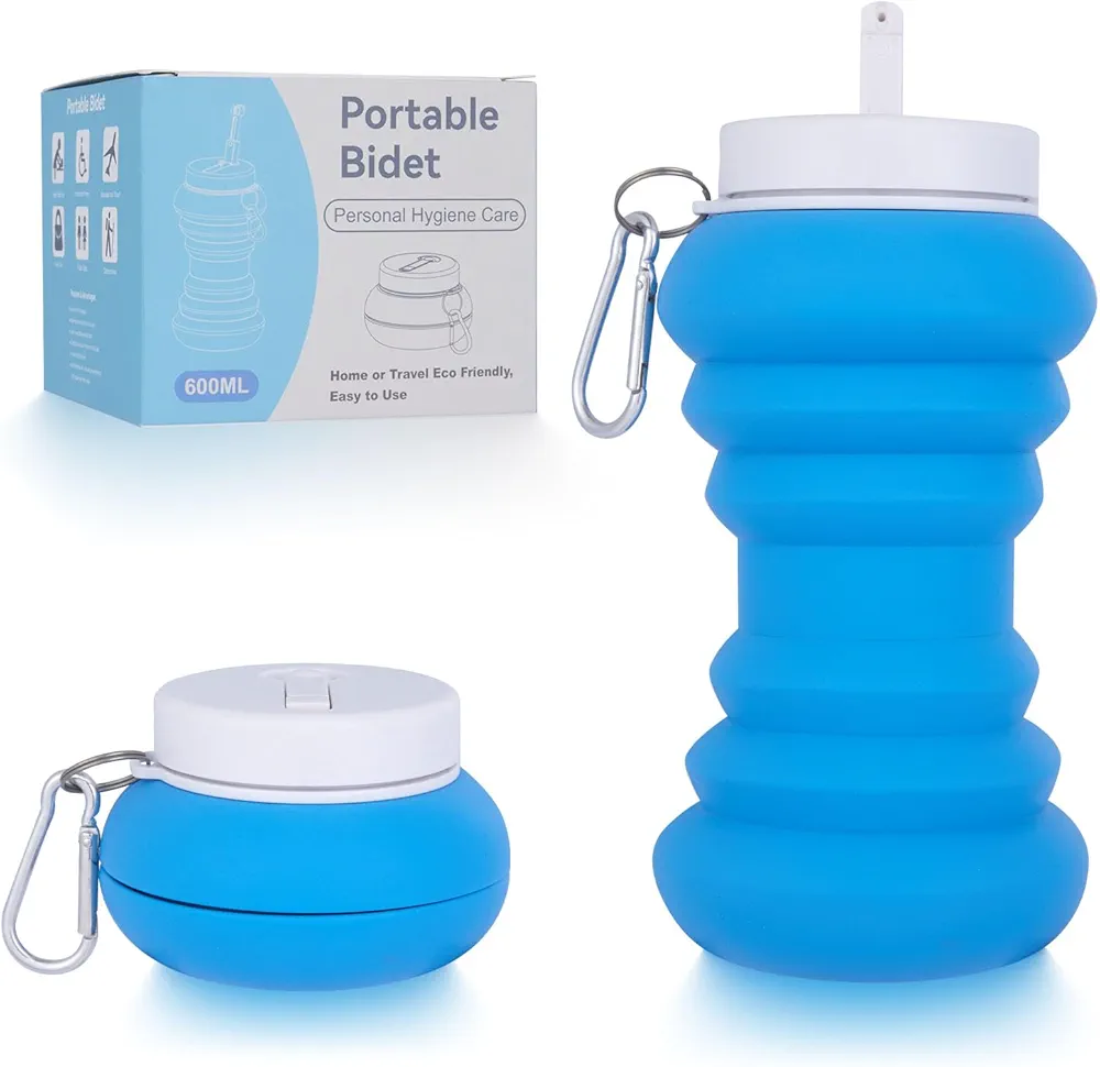 Portable Bidet - 600ml Collapsible & Expandable - for Travel, Outdoor, Camping, Hiking, Pregnancy, Postpartum, Baby Care, Elderly and Muslims Hygiene, Blue