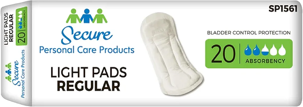 Secure Personal Care Bladder Control Pad 11 Inch Length Light Absorbency Regular Bag of 20