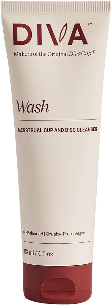 DIVA Wash - Menstrual Cup & Disc Cleanser - Requires One Drop Only - Wash for Period Care - 100% Plant-Based Cleansing Wash - Fresh Citrus Scent - 4 Fl Oz