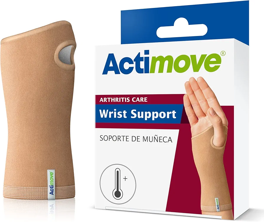 Actimove Arthritis Care Wrist Support with Heat-retaining Fabric – Drug-Free Pain Management for Arthritis, Increases Blood Circulation – Left/Right Wear - Beige, Medium