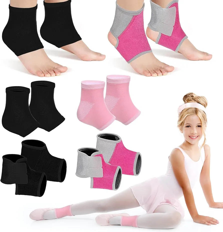 Tarpop Kids Ankle Brace Set Foot Support Stabilizer Wraps Protector Guard Knitted Ankle Sleeve Sock Support Ankle Support Ankle Brace Compression Socks for Injury Prevention (4 Pair, Pink, Black)