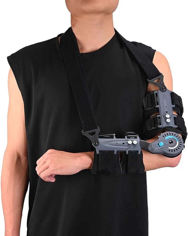 Hinged Elbow Brace,Adjustable Post OP ROM Elbow Brace with Sling Stabilizer Splint Arm Injury Recovery Support After Surgery (Left)