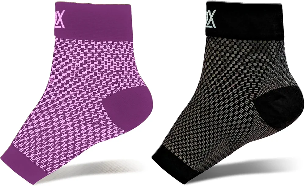 Plantar Fasciitis Compression Socks - 2 pairs (Purple, Large + Black, Large)