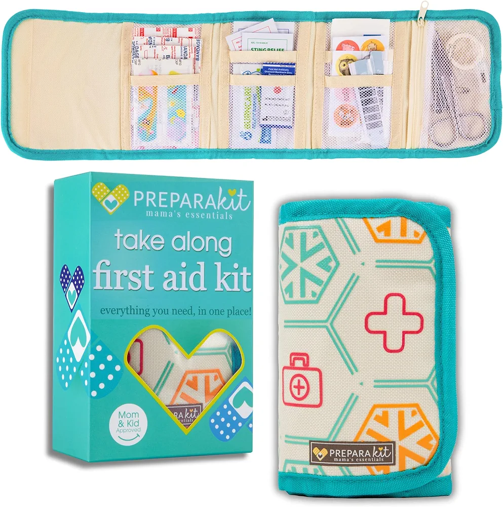 Travel First Aid Kit for Kids - Mini Car, Purse, Backpack, or Diaper Bag 75 Piece Medicine includes All Essential Medical Supplies TSA-Approved (Teal)