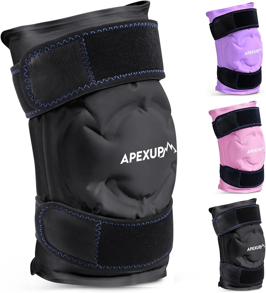 APEXUP Ice Pack for Knee Pain Relief, Reusable Knee Ice Pack Wrap After Surgery, Flexible Gel Cold Pack for Injuries, Pain Relief for Knee, Back, Shoulder, Elbow, Ankle and Leg (Black)