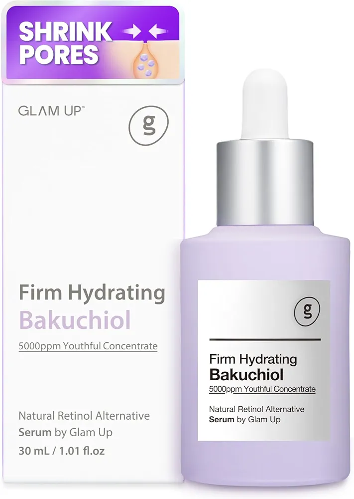 Glam Up Bakuchiol Serum & Hyaluronic Acid - Anti-Aging Retinol Alternative Serum, Blur Fine Lines, Anti-Wrinkles, Pore shrink and Soothing Pimples, Hydrate Facial Skin, Cruelty-Free (1.01 Fl Oz)