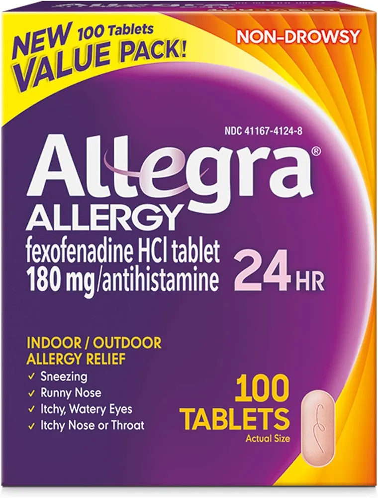 Allegra 24HR Adult Non-Drowsy Antihistamine Tablets, 100-Count, 24-Hour Allergy Relief, 180 mg