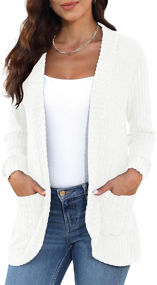 HIYIYEZI Womens Long Sleeve Open Front Cardigans Knit Sweaters Outwear with Pockets