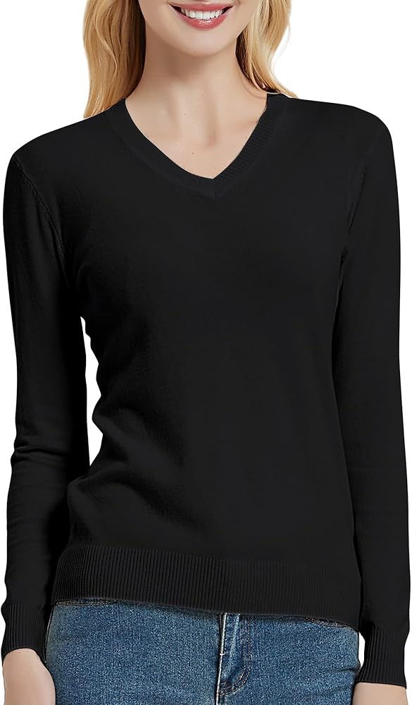 Urban CoCo Women's V Neck Long Sleeve Solid Classic Knit Pullover Sweater Tops