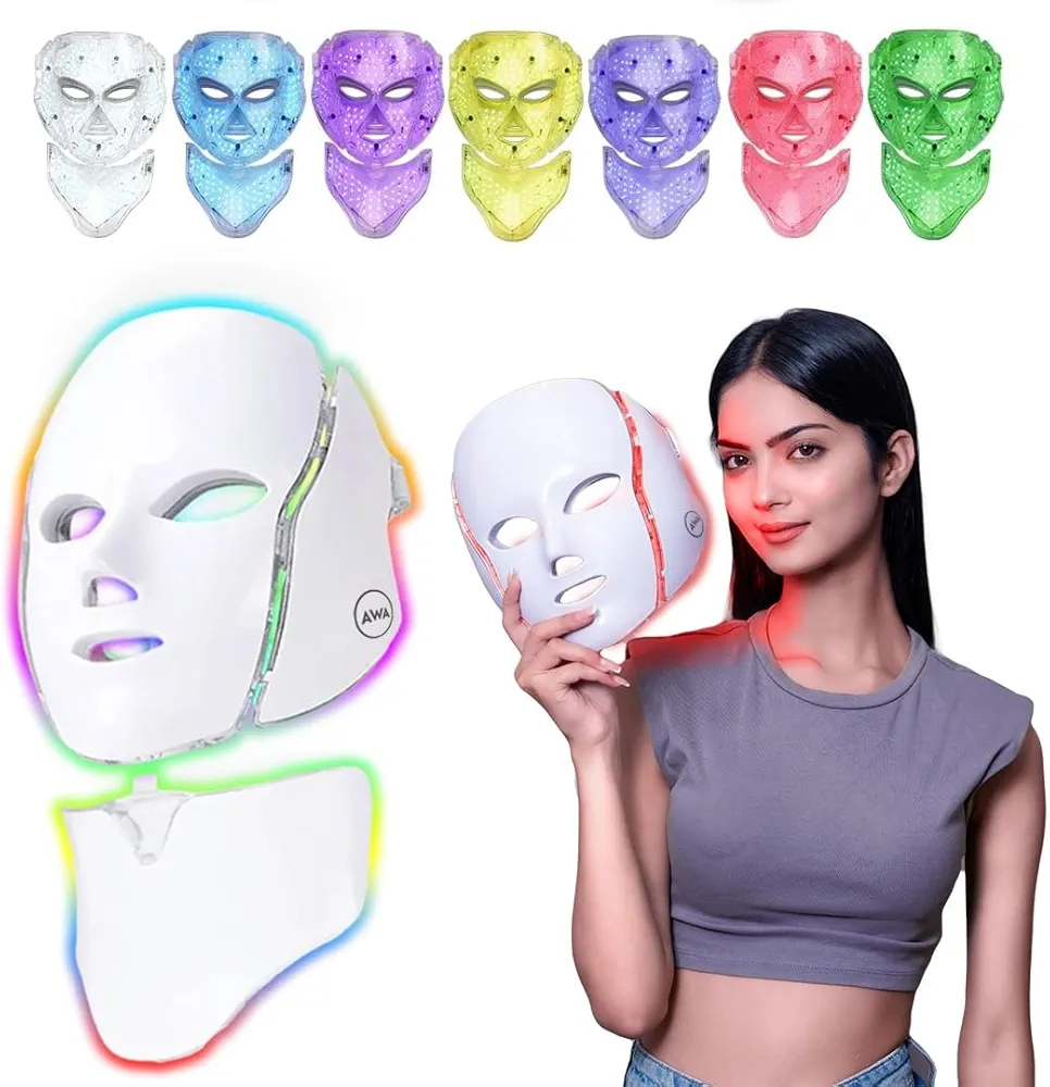 LX100 Red Light Therapy for Face & Neck,Red Light Therapy Face Mask with 7-Colors LED Light Modes