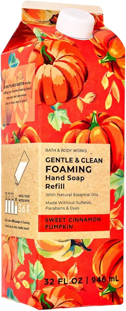 Bath + Body Works Sweet Cinnamon Pumpkin Soap Refill - XL Size - 32 ounce Fall Pumpkin Foaming Hand Soap Refill - Compatible with all Bath & Body Works Gentle Foaming Hand Soap Bottles