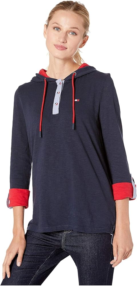 Tommy Hilfiger Women's Knit Long Sleeve Hooded Sportswear Top