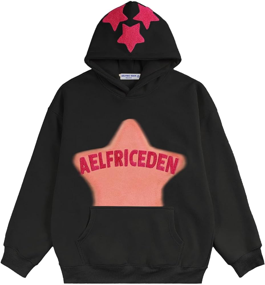 Aelfric Eden Womens Graphic Hoodies Pink Star Print Hoodie Unisex Oversized Hoodies Long Sleeve Pocket Pullover