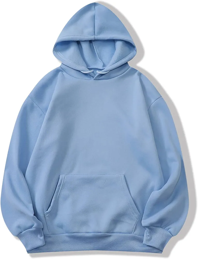 Sweatshirtw for Women - Solid Kangaroo Pocket Thermal Lined Hoodie (Color : Dusty Blue, Size : X-Large)