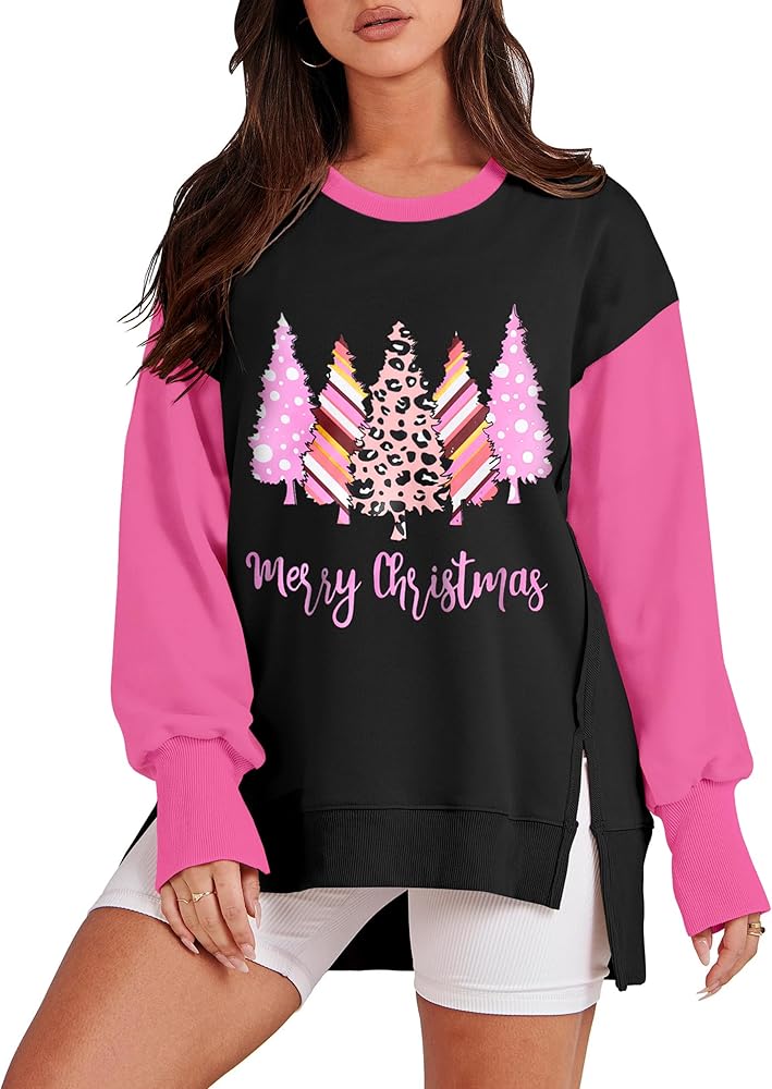 Christmas Sweatshirts for Women, Christmas Sweatshirt Oversized Slit Slouchy Crewneck Long Sleeve Women Christmas Tops