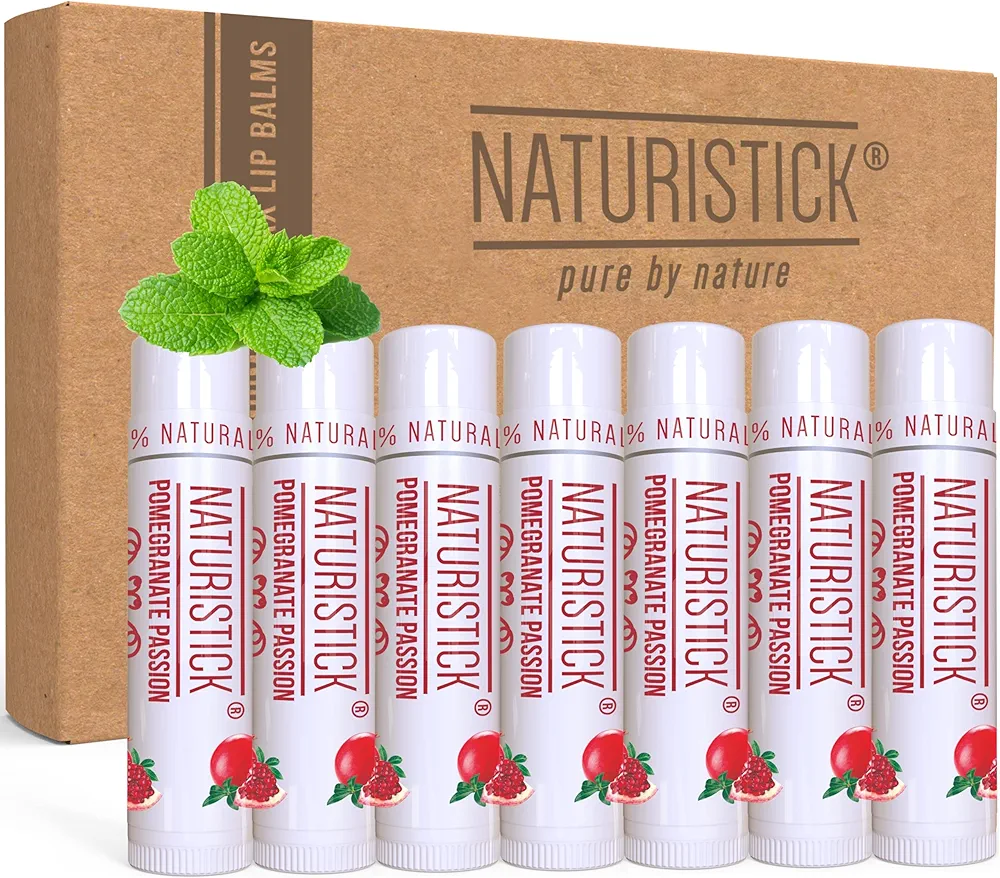 7-Pack Pomegranate Lip Balm Gift Set by Naturistick. 100% Natural Ingredients. Best Beeswax Chapstick for Dry, Chapped Lips. Made in USA