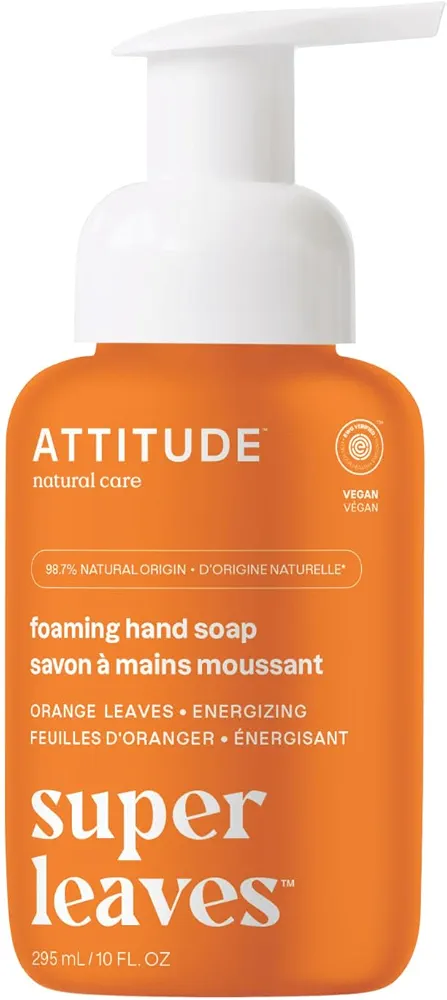 ATTITUDE Foaming Hand Soap, EWG Verified, Plant and Mineral-Based Ingredients, Vegan and Cruelty-free Personal Care Products, Orange Leaves, 10 Fl Oz