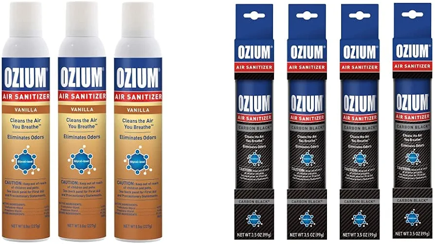 Ozium Air Sanitizer and Odor Eliminator Vanilla and Carbon Black Scents (3 + 4 Pack)