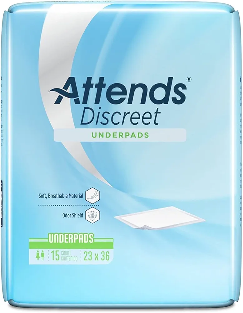 Attends Healthcare Products 23663101 23 x 36 in. Blue Discreet Disposable Light-Absorbent Underpad - Pack of 15