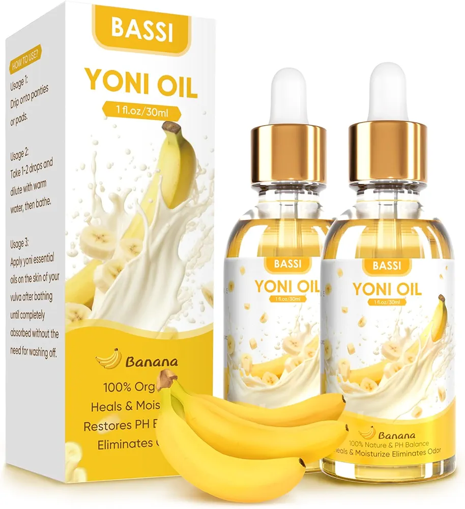 2PCS Yoni Oil Organic Feminine Oil Vaginal Moisturizer - Ph Balance for Women - Feminine Deodorant - Eliminates Odor with Banana Essential Oil, All Natural Yoni Oil