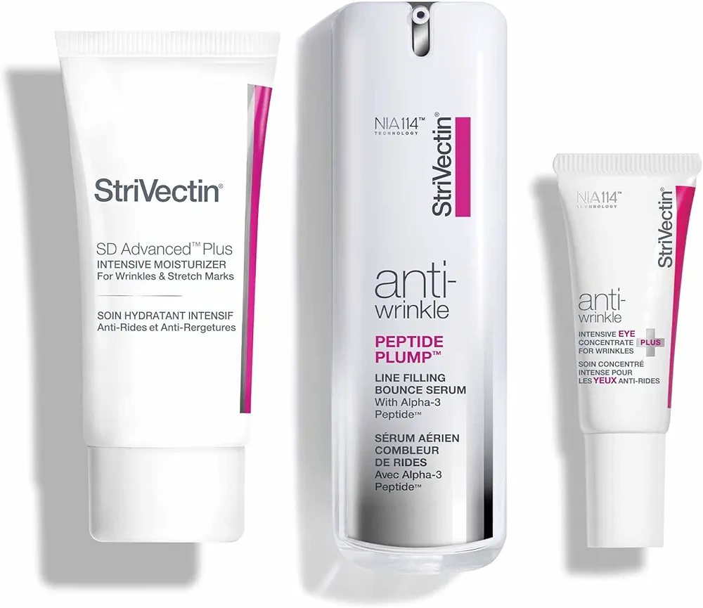 StriVectin Anti Wrinkle Trio Kit for Face & Eyes, 3 piece kit with SD Plus Moisturizer, Peptide Plump Line Face Serum, & Intensive Eye Concentrate Wrinkle Cream, Anti-Aging for Wrinkles and Fine Lines