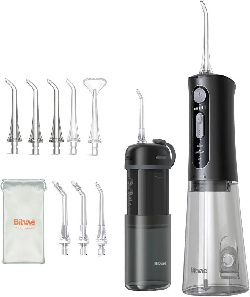 Bitvae Cordless Water Dental Flosser & Portable Mini Water Flosser for Travel, Black & Black