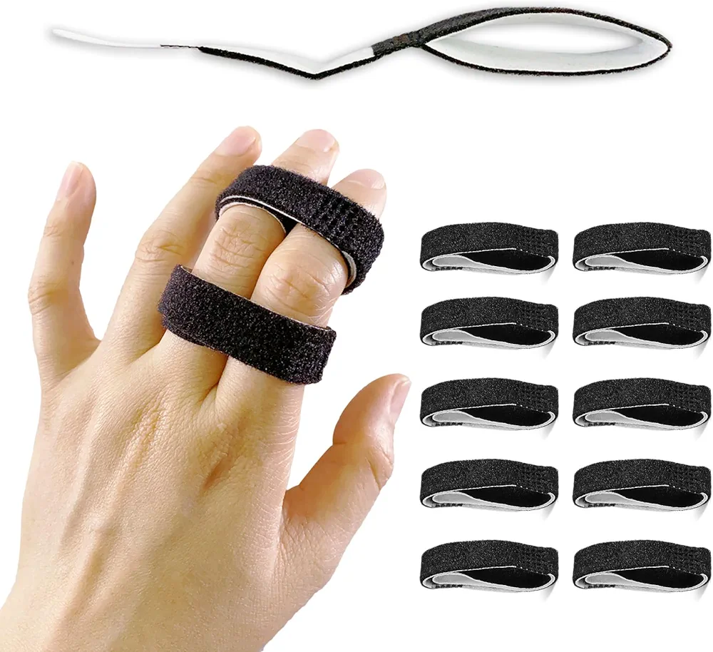 10 Pack Buddy Tape Finger Straps With Padded, Hook and Loop Finger Buddy Straps Pinky Finger Splint for Injured Finger Support, Stretchable and Washable